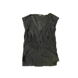 Express Vintage Women's Black Sleeveless Lace V-neck Blouse Top Size 10 Y2K 90s
